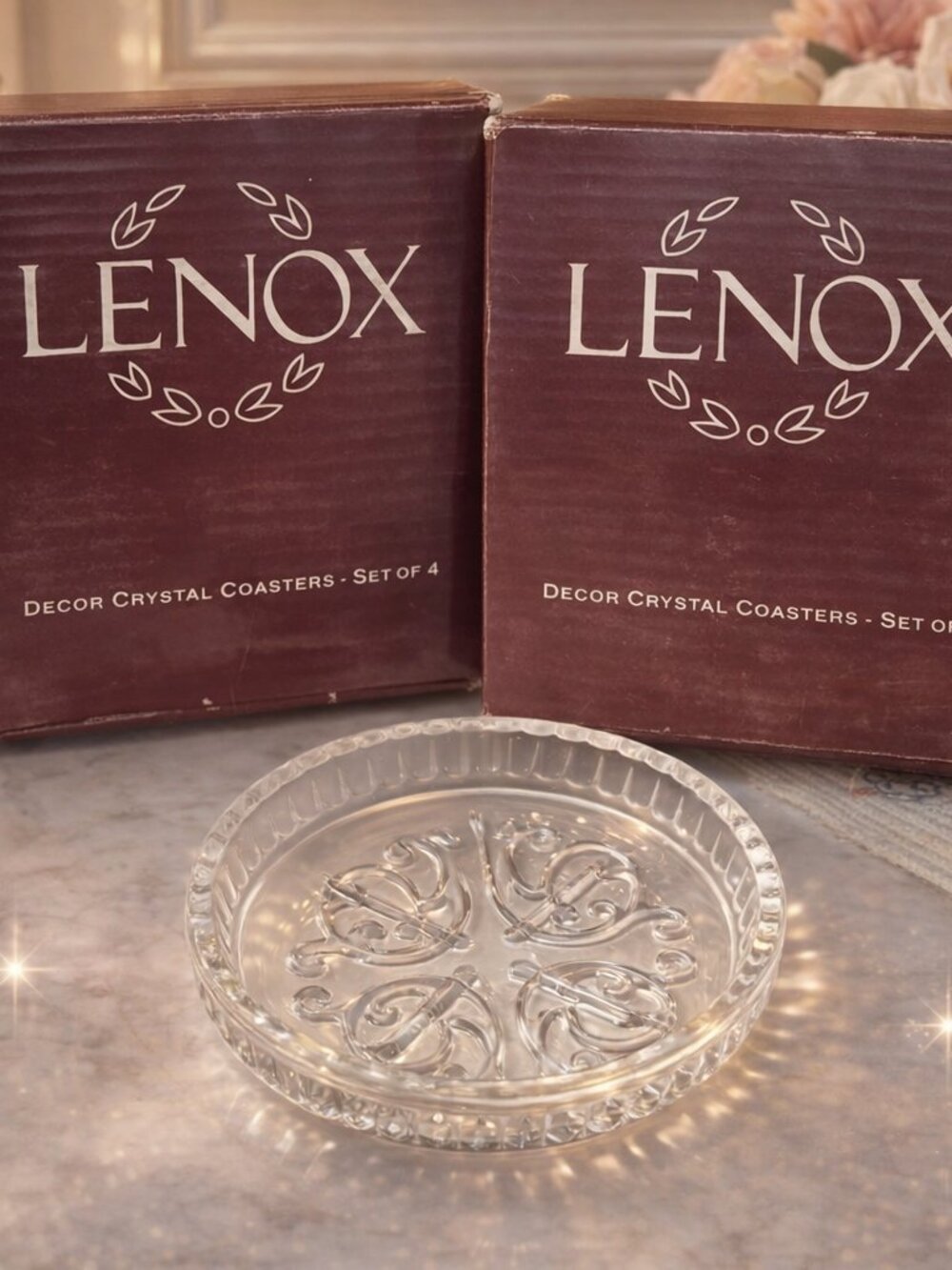Lenox NWT Crystal Coasters Set of Eight Vintage Cut Glass Design Original Boxes